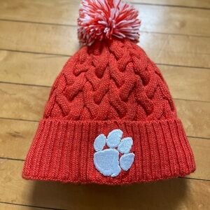 New Era Clemson Cable Knit Beanie with Pom-Pom